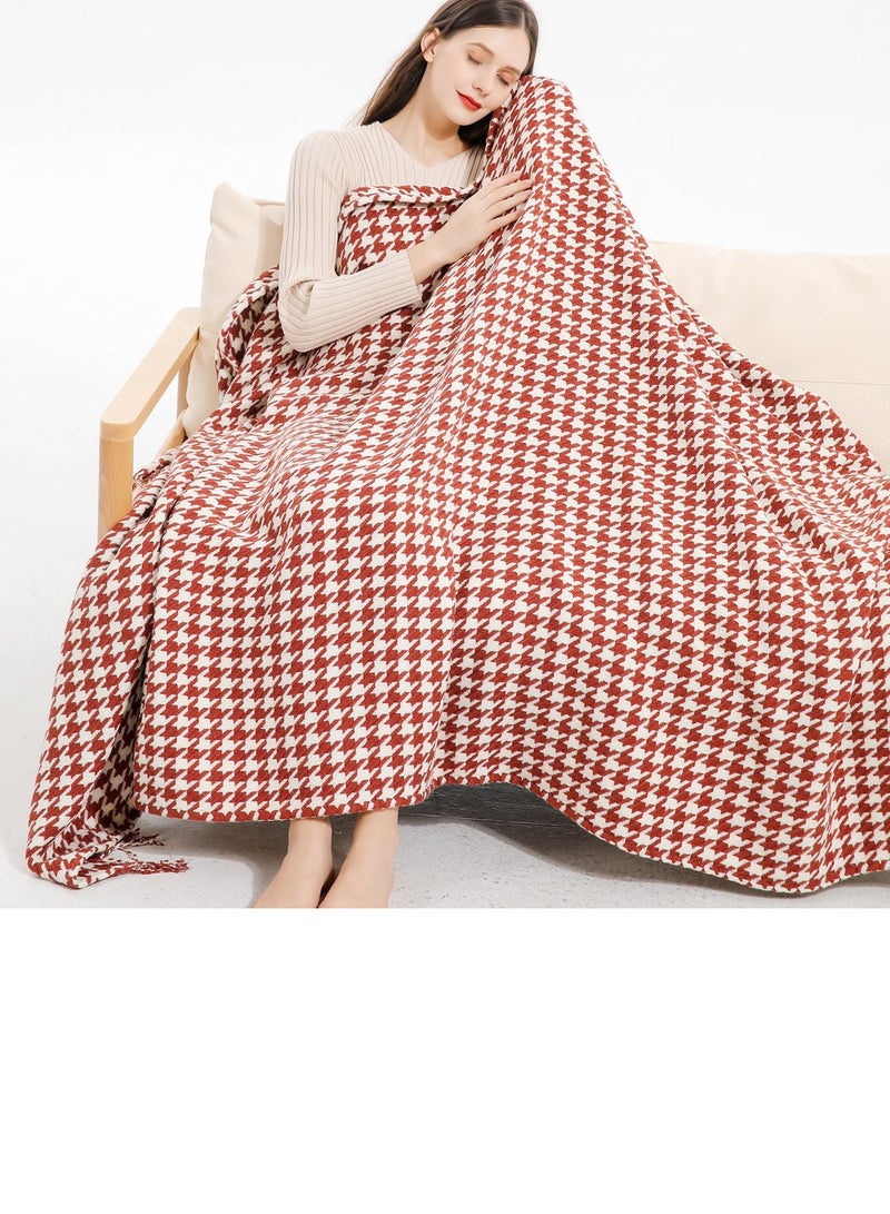 إسكدنيا شرابة تصميم محبوك بطانية لينة النبيذ الأحمر / الأبيض - Image 1