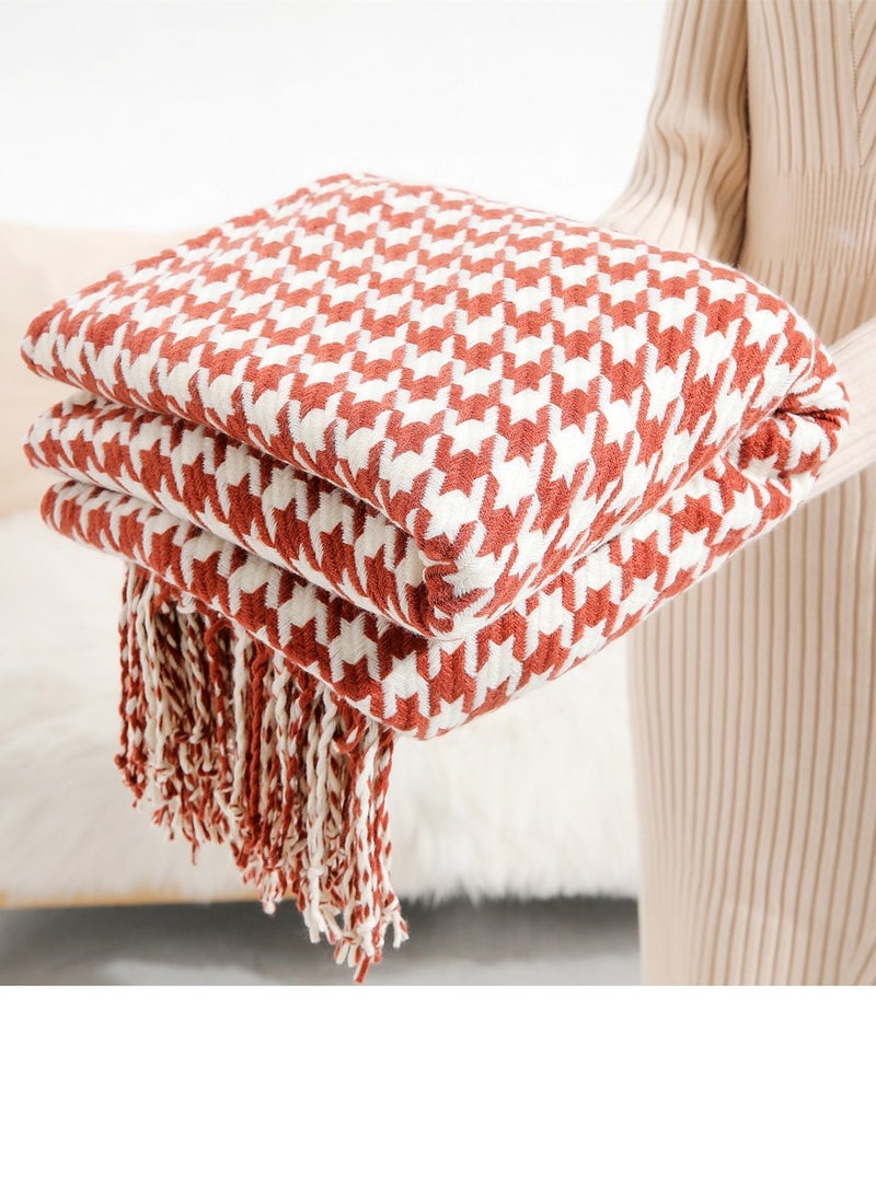 إسكدنيا شرابة تصميم محبوك بطانية لينة النبيذ الأحمر / الأبيض - Image 2