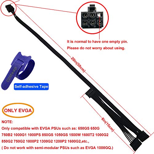 COMeap SATA Power Cable for EVGA PSUs, 6 Pin to 3X 15 Pin SATA Hard Drive Adapter Splitter for Some Specific Types of EVGA Power Supply 20-in(50cm) - Image 2