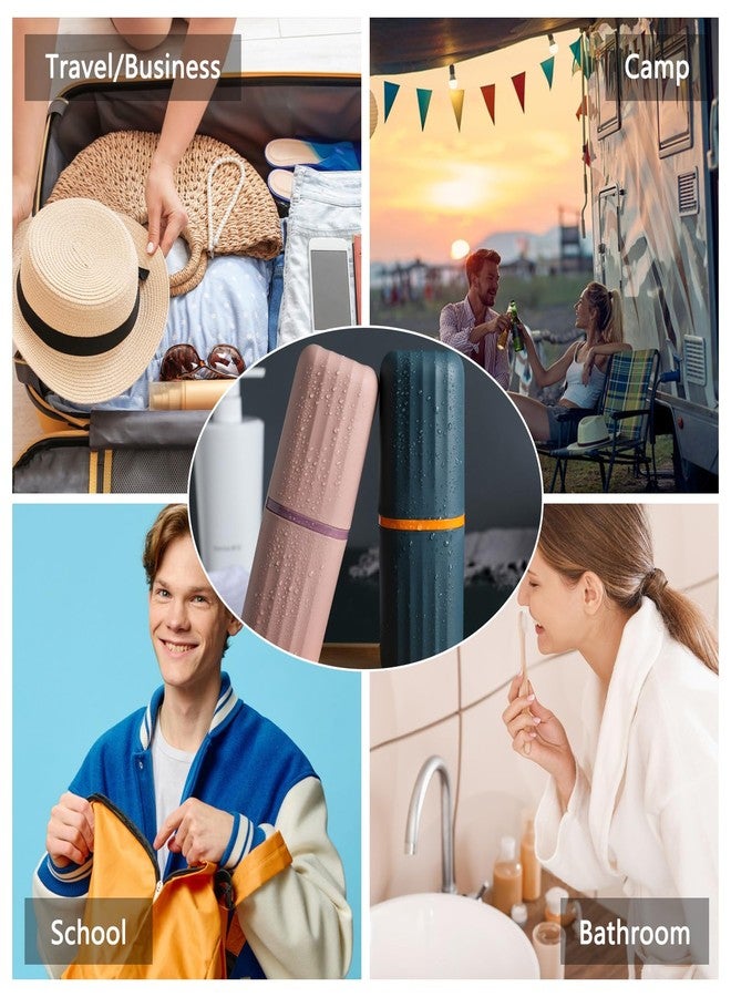 حامل فرشاة أسنان للسفر (عبوتان)، علبة فرشاة أسنان ومعجون أسنان 2 في 1 للسفر، كوب فرشاة أسنان محمول مع غطاء، حامل فرشاة أسنان للتخييم ورحلات العمل والحمام والمدرسة، وردي وأزرق - Image 4