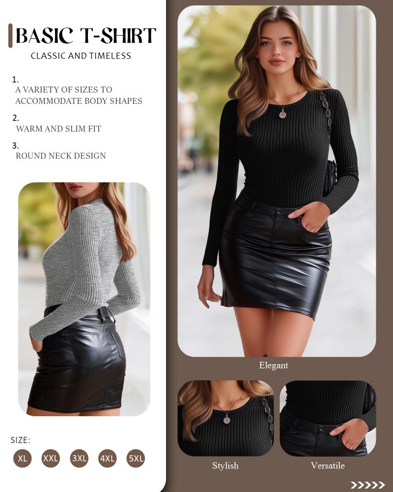 Evervibe 3 Pack Plus Size Thermal Shirts for Women Long Sleeve Ribbed Knit Underwear Tops Base Layer Tee(Black, Light Gray, White,4X-Large) - Image 3