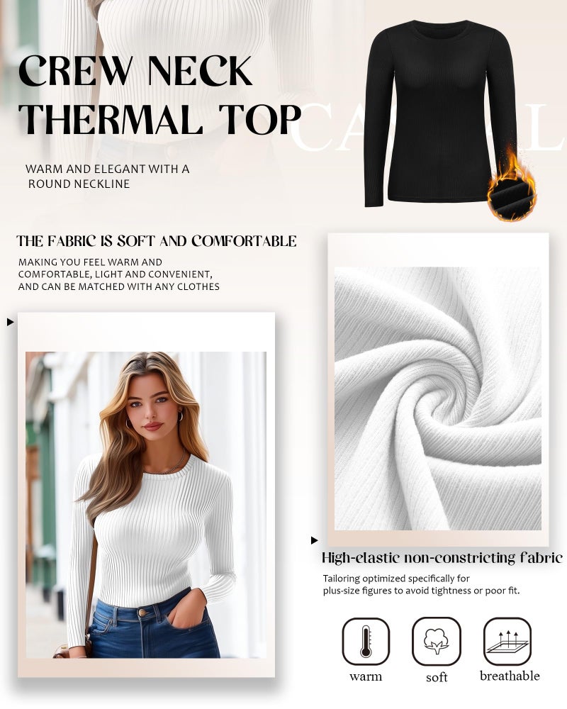 Evervibe 3 Pack Plus Size Thermal Shirts for Women Long Sleeve Ribbed Knit Underwear Tops Base Layer Tee(Black, Light Gray, White,4X-Large) - Image 4