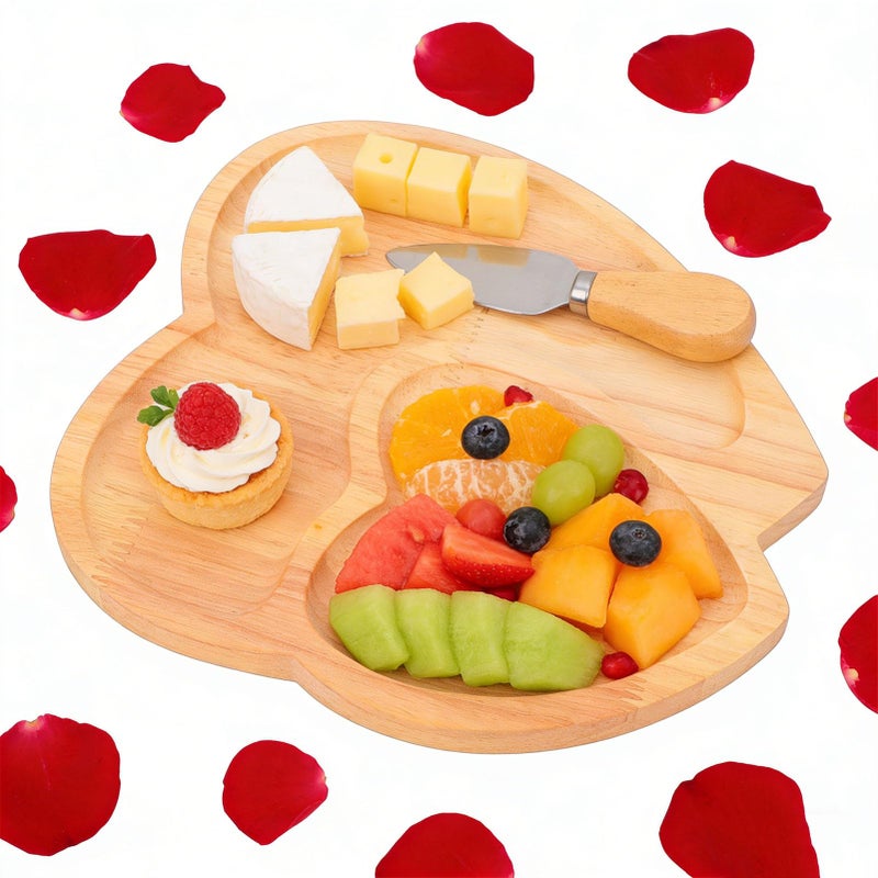 Light Brown Heart Shaped Wooden Charcuterie Board With Raised Edges For Cheese And Meat Serving Tray - Image 3