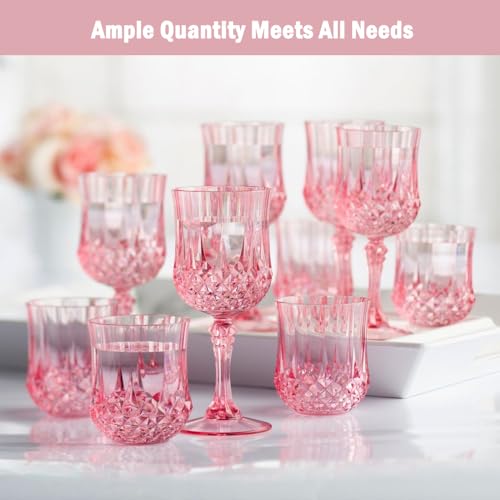 LEYIQU Plastic Wine Glasses，Plastic Goblets Vintage Style Cordial Drinking Glasses for Wedding Reception, Grand Event Party Supplies (24, Pink) - Image 4
