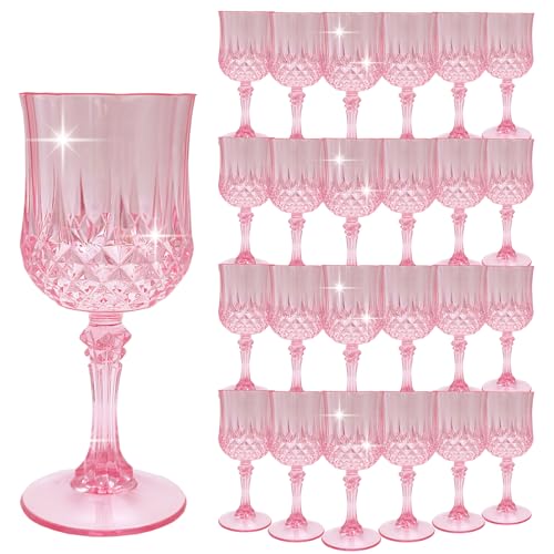 LEYIQU Plastic Wine Glasses，Plastic Goblets Vintage Style Cordial Drinking Glasses for Wedding Reception, Grand Event Party Supplies (24, Pink) - Image 1