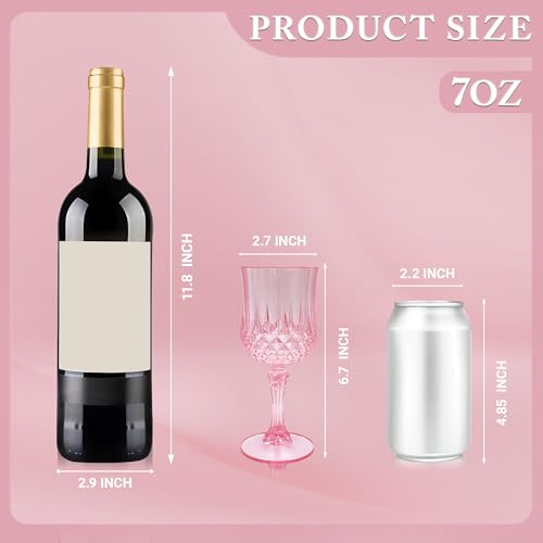 LEYIQU Plastic Wine Glasses，Plastic Goblets Vintage Style Cordial Drinking Glasses for Wedding Reception, Grand Event Party Supplies (24, Pink) - Image 3