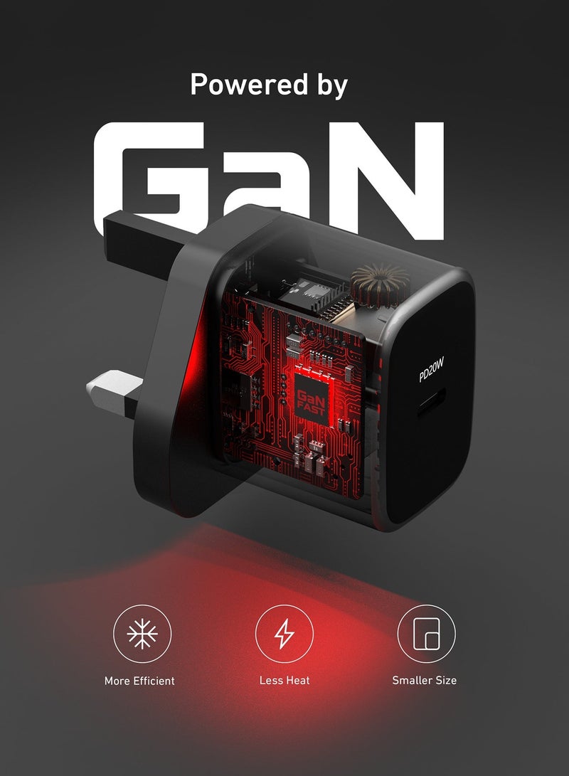 TELUX VOLTFLOW 20W GaN Wall Charger with USB-C Cable, Fast Charging 20W PD USB-C Port, Safe Overcharge & Short Circuit Protection, Compact & Universal Compatibility, Black - Image 3