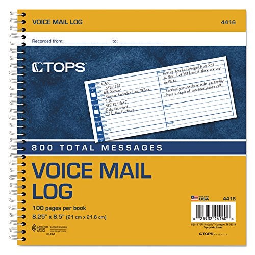 TOPS Spiral Voice Message Log Book, 2-Sided, 1-Part, 8.5 x 8.25 Inches, 8 Messages per Page, 800-Message Book (4416) , Manila - Image 2