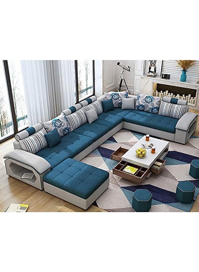 Generic Modern Couch U Shaped Fabric Living Room Furniture Chaise Lounge Recliner Sectional L Shape Corner Sofa Sets (BLUE)  - Image 1