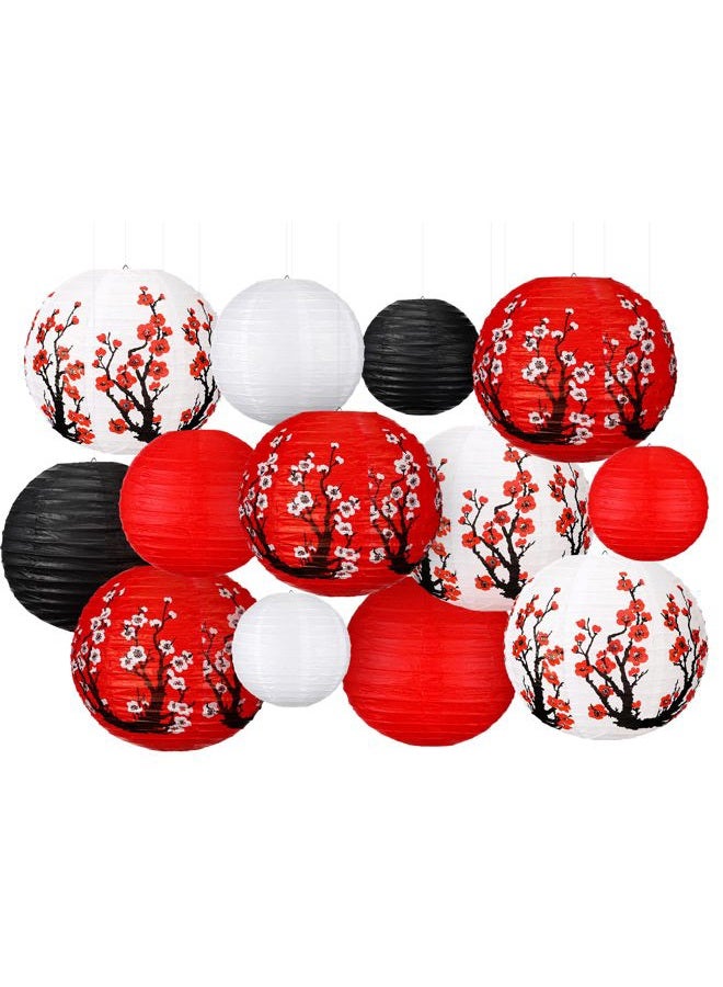 Bencailor 13 Pcs Chinese Japanese Paper Lantern Chinese New Year Lantern Decorative Hollow Out Round Plum Blossom Red White Gold CNY Party Decor for Spring Festival(Dark Color) - Image 1