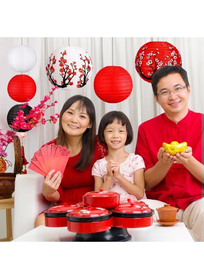 Bencailor 13 Pcs Chinese Japanese Paper Lantern Chinese New Year Lantern Decorative Hollow Out Round Plum Blossom Red White Gold CNY Party Decor for Spring Festival(Dark Color) - Image 2