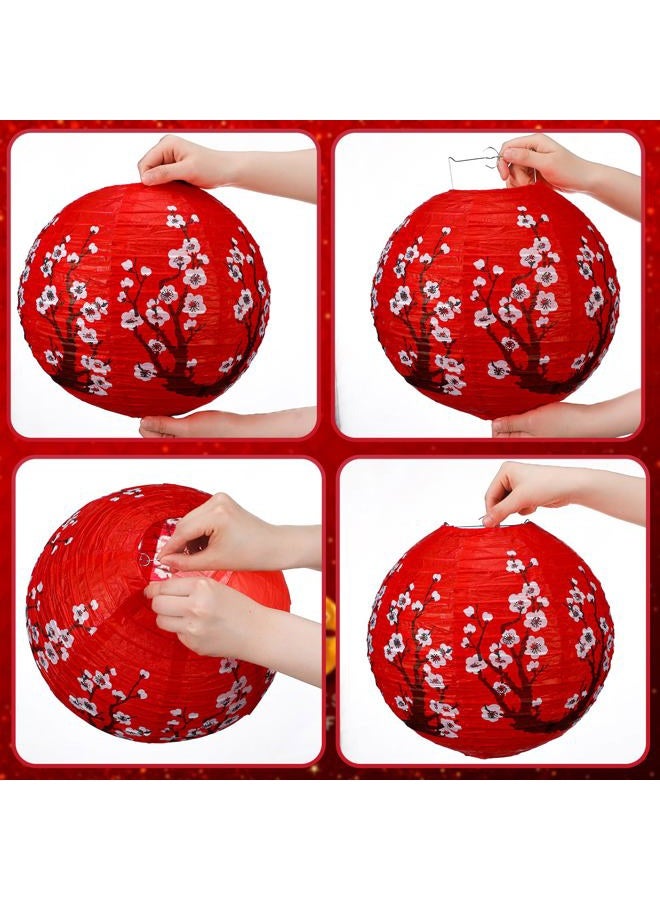 Bencailor 13 Pcs Chinese Japanese Paper Lantern Chinese New Year Lantern Decorative Hollow Out Round Plum Blossom Red White Gold CNY Party Decor for Spring Festival(Dark Color) - Image 5