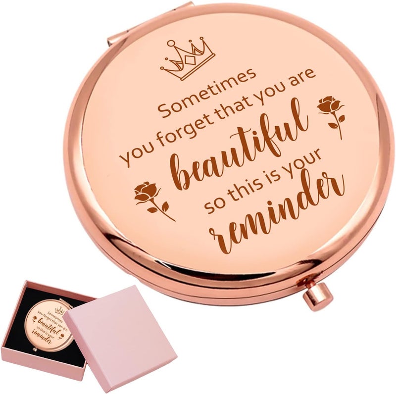 ORIGACH Rose Gold Compact Mirror with Gift Box for Women Personalized Inspirational Compact Mirror Birthday Gifts for Women, Friends Female, Mom,Sister or Coworkers