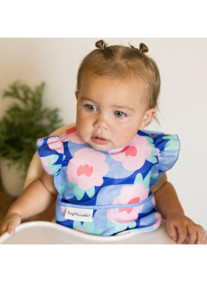 Tiny Twinkle Mess Proof Baby Bib - Waterproof & Lightweight Baby-Led Weaning Apron | 100% Recycled Polyester, Easy Clean & Machine Washable (Floral Blue, Small 6-24 Months) - Image 3