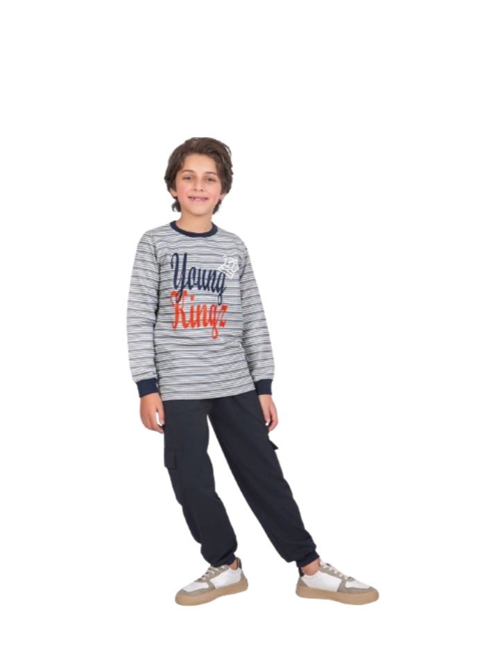 بيجامه ولادى تيشرت  رصاصى وبنطلون كحلي ) - Image 1