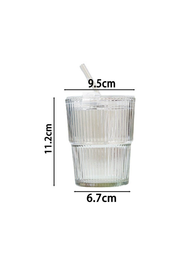 كوب قهوة بخطوط عمودية بسيطة مع غطاء وقشة - Image 2