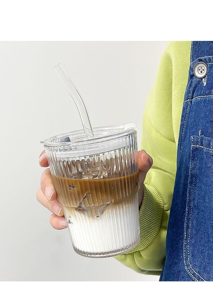 كوب قهوة بخطوط عمودية بسيطة مع غطاء وقشة - Image 4