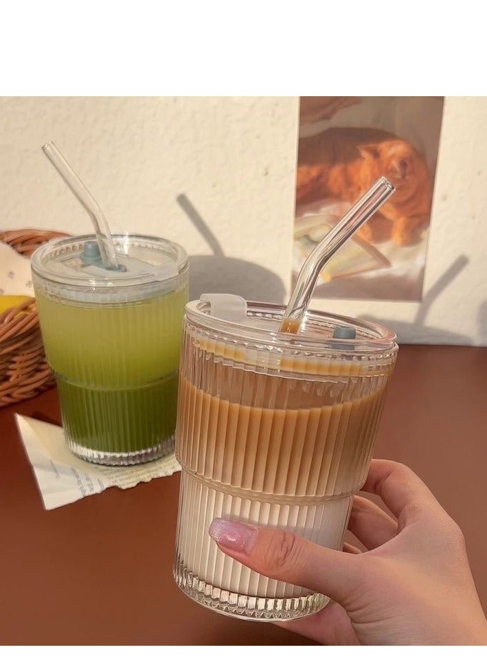 كوب قهوة بخطوط عمودية بسيطة مع غطاء وقشة - Image 5