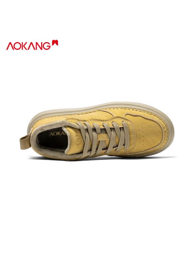 Aokang Men's Casual Mid-top Sneakers Autumn Winter Fashion Versatile Fleece-lined Cotton Shoes Pine Yellow Size 44 - Image 2