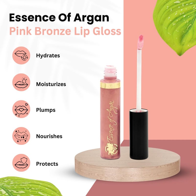 Essence Of Argan Pink Bronze Lip Gloss with Moroccan Argan Oil to Moisturize and Plump your Lips â€“ Lip Care to Eliminate Dryness - Pink Bronze Glossy Finish 0.25oz - Image 2