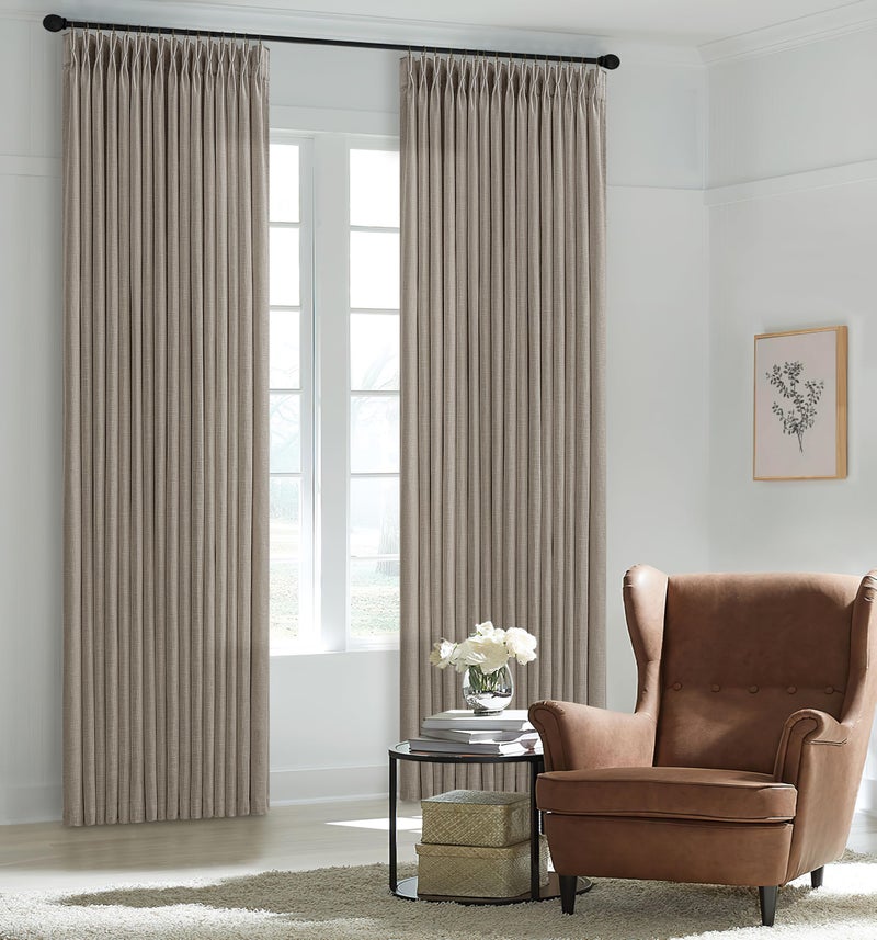 TWODRAPES Tan Brown Extra Long Burlap Semi Sheer Curtains 120 Inches Long for Living Room Bedroom Farmhouse Country Pinch Pleat Flax Linen Window Drapes with Back Tab Ceiling Track System Taupe Burlywood - Image 1