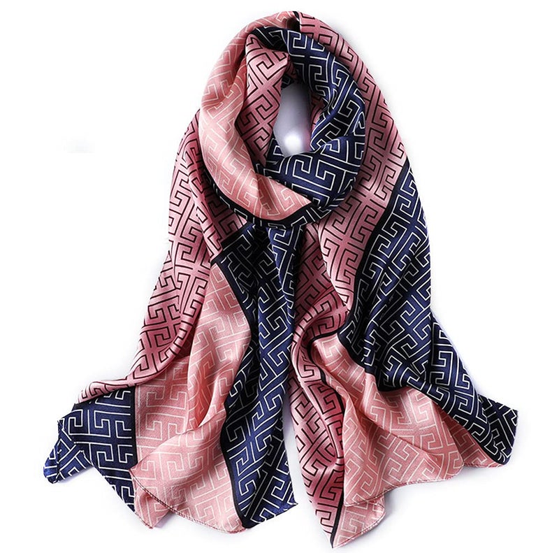 MEISEE 100% Mulberry Silk Long Scarf for Women Large Oblong Sunscreen Shawls Wraps Neck Headscarf Hair Wraps with Gift Packed (Pink+dark blue) - Image 1