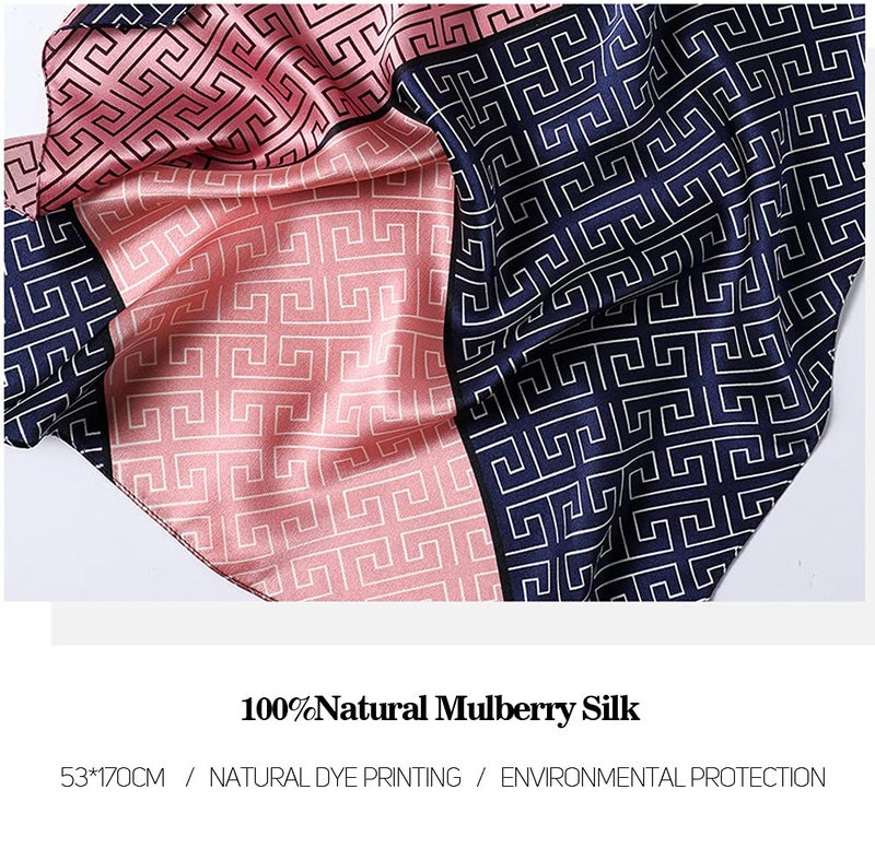 MEISEE 100% Mulberry Silk Long Scarf for Women Large Oblong Sunscreen Shawls Wraps Neck Headscarf Hair Wraps with Gift Packed (Pink+dark blue) - Image 3