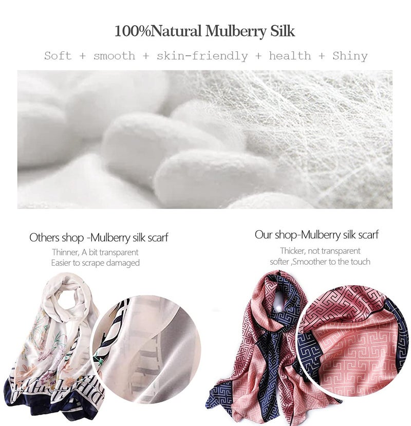 MEISEE 100% Mulberry Silk Long Scarf for Women Large Oblong Sunscreen Shawls Wraps Neck Headscarf Hair Wraps with Gift Packed (Pink+dark blue) - Image 4