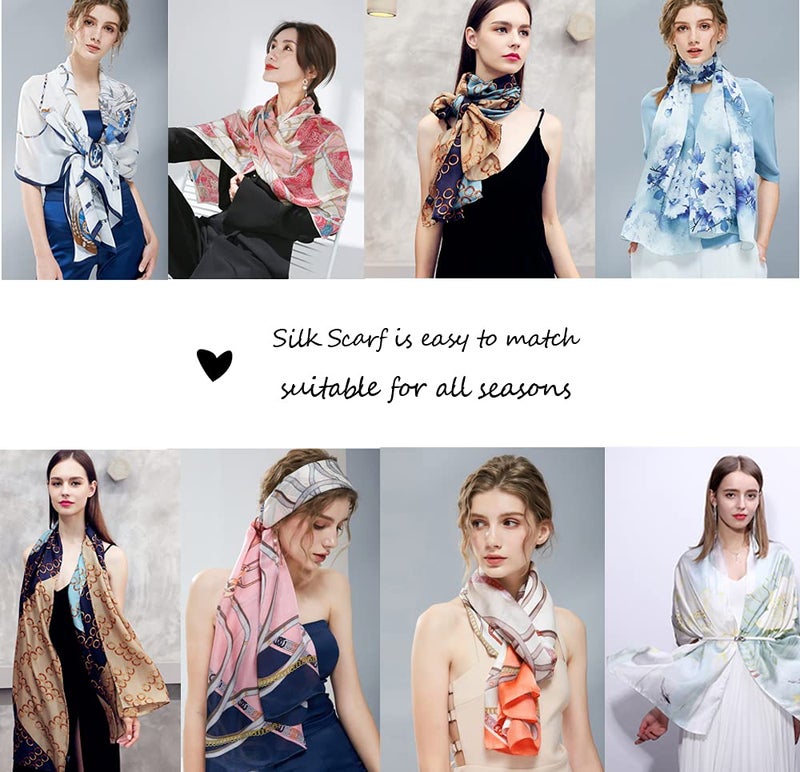 MEISEE 100% Mulberry Silk Long Scarf for Women Large Oblong Sunscreen Shawls Wraps Neck Headscarf Hair Wraps with Gift Packed (Pink+dark blue) - Image 5