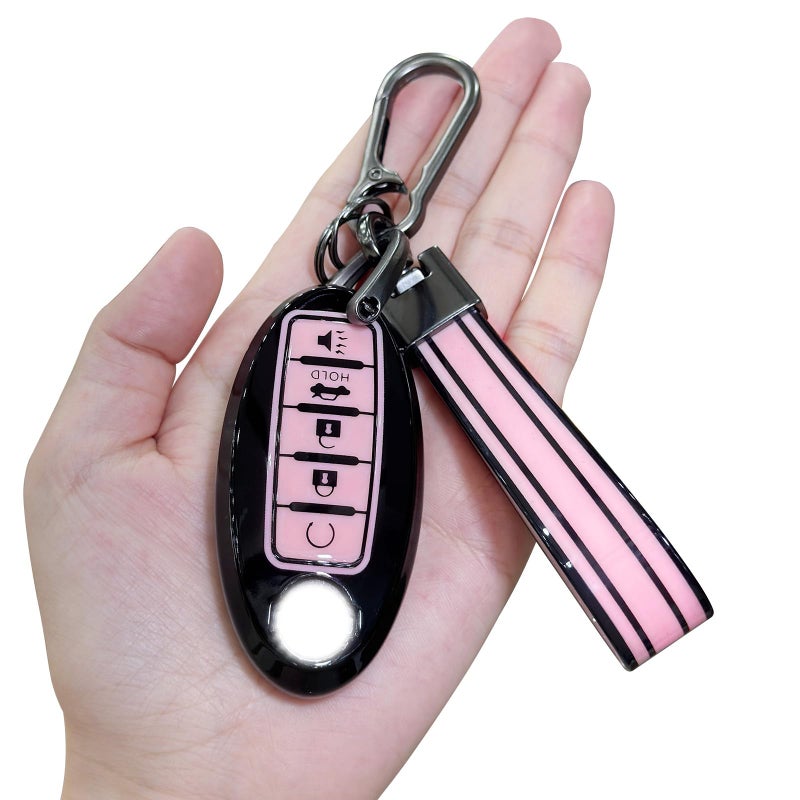 PIFOOG Key Fob Cover fit for Nissan 5 Button Pink Car Keys Shell Case Keychain Protector Accessories for Altima Sentra Murano Maxima Armada Rogue Pathfinder Versa Girly Women TPU Black - Image 3