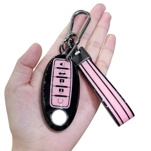 PIFOOG Key Fob Cover fit for Nissan 5 Button Pink Car Keys Shell Case Keychain Protector Accessories for Altima Sentra Murano Maxima Armada Rogue Pathfinder Versa Girly Women TPU Black - Image 1