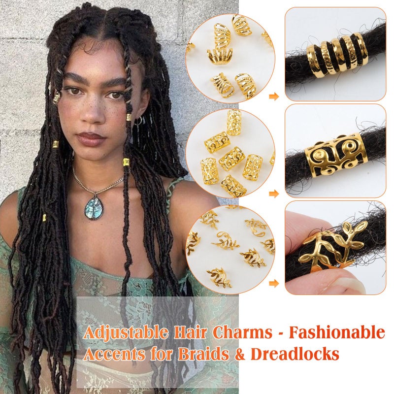 Cypsin 300 Pcs Gold Hair Jewelry for Braids,12 Styles Dreadlock Accessories, Adjustable Metal Hair Clips, Hair Cuff Coils Rings Braiding Decorations for Women Men - Image 4
