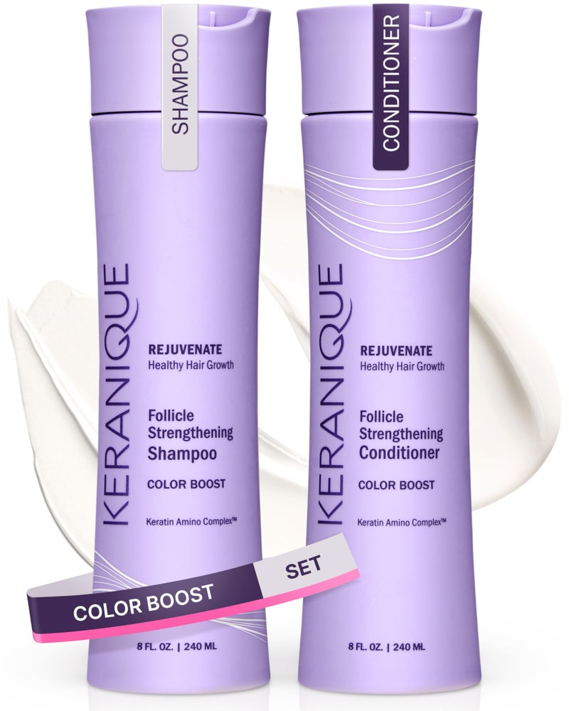 Keranique Color Safe Shampoo and Conditioner - Protect and Extend Color Shampoo and Conditioner for Women with Dry, Fine, Color Treated Hair - Sulfate Free Set for Colored Hair with UV Protection - Image 1