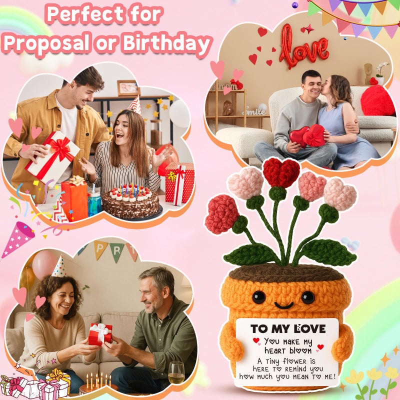 MAMAGIFTREE Valentineâ€™s Day Wife Gifts for Her - To My Love Crochet Heart Flower Plush with Romantic Message Card - Couples Birthday Present Easter Basket Stuffers for Girlfriend Boyfriend Husband Fiance - Image 5