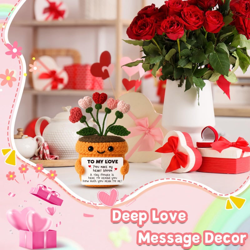 MAMAGIFTREE Valentineâ€™s Day Wife Gifts for Her - To My Love Crochet Heart Flower Plush with Romantic Message Card - Couples Birthday Present Easter Basket Stuffers for Girlfriend Boyfriend Husband Fiance - Image 4
