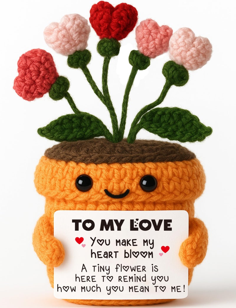 MAMAGIFTREE Valentineâ€™s Day Wife Gifts for Her - To My Love Crochet Heart Flower Plush with Romantic Message Card - Couples Birthday Present Easter Basket Stuffers for Girlfriend Boyfriend Husband Fiance - Image 1