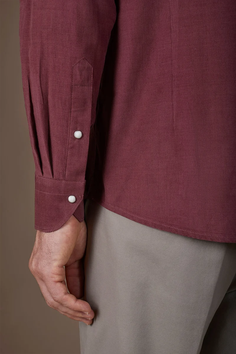 Doppelganger Red Men's casual shirt with classic collar 100% cotton 1000 striped velvet fabric plain colour - Wine for Men | Best Price UAE