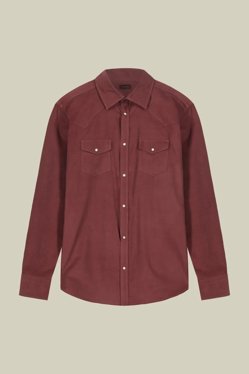 Doppelganger Red Men's casual shirt with classic collar 100% cotton 1000 striped velvet fabric plain colour - Wine for Men | Best Price UAE