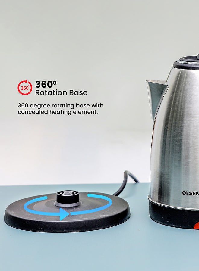 Olsenmark Electric Kettle with Large Capacity, 360-Degree Rotating Base, Dry Boil, Overheat Protection & Easy to Use and Clean Silver/Black 1.8 L 1500 W OMK2356 Silver/Black - Image 4