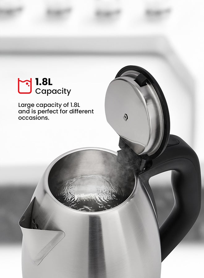 Olsenmark Electric Kettle with Large Capacity, 360-Degree Rotating Base, Dry Boil, Overheat Protection & Easy to Use and Clean Silver/Black 1.8 L 1500 W OMK2356 Silver/Black - Image 3