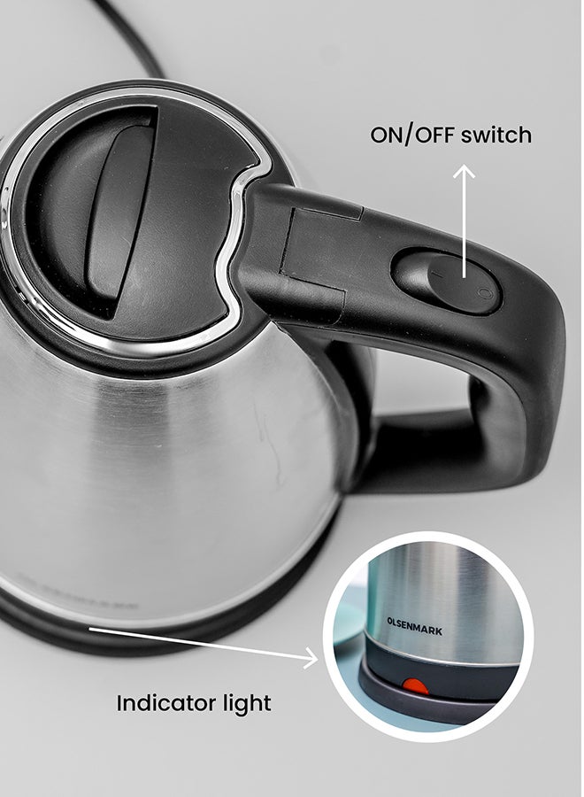 Olsenmark Electric Kettle with Large Capacity, 360-Degree Rotating Base, Dry Boil, Overheat Protection & Easy to Use and Clean Silver/Black 1.8 L 1500 W OMK2356 Silver/Black - Image 5