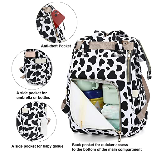 Yusudan Cow Print Diaper Bag Backpack for Baby Girls Boys, Waterproof Large Nappy Bags for Mom with Stroller Straps - Image 3