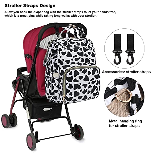 Yusudan Cow Print Diaper Bag Backpack for Baby Girls Boys, Waterproof Large Nappy Bags for Mom with Stroller Straps - Image 5