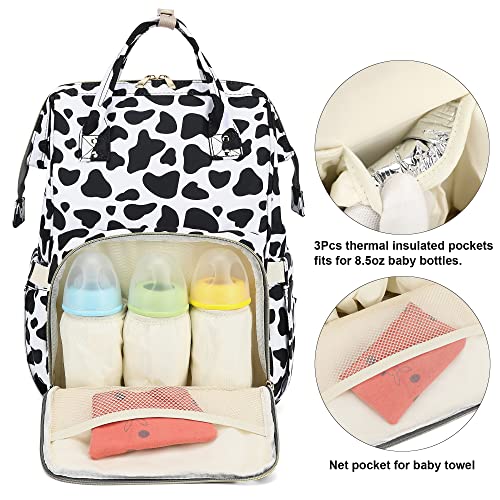 Yusudan Cow Print Diaper Bag Backpack for Baby Girls Boys, Waterproof Large Nappy Bags for Mom with Stroller Straps - Image 2