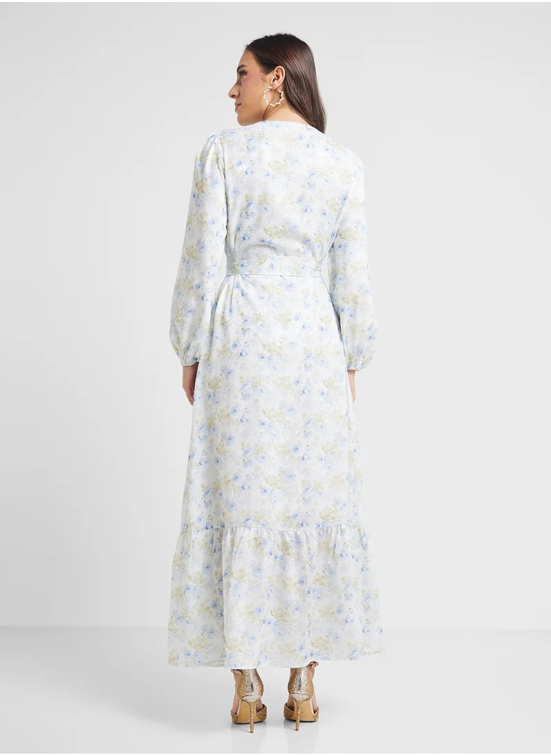 كشخة Floral Printed Crepe Jacquard Dress (VNT1001)