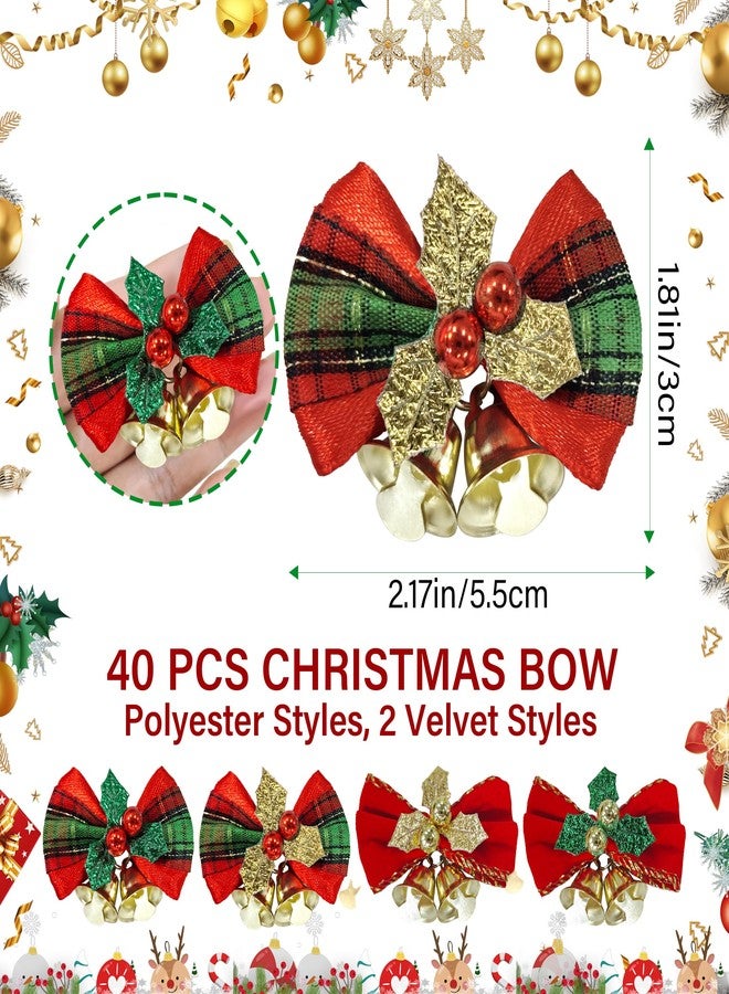 Vynora Christmas Bows with Bells, Mini Ornaments for Wreaths, Christmas Bow for Wreaths, Ornament DIY Craft for Tree, Hanging Decor Gift Decorations, 40 PCS - Image 2