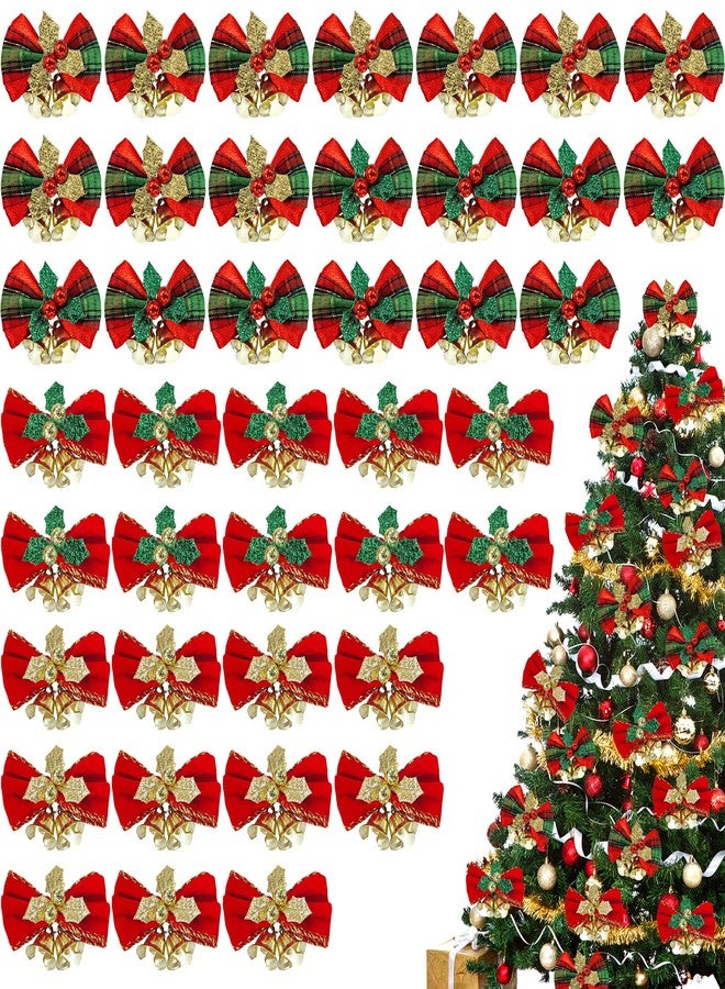Vynora Christmas Bows with Bells, Mini Ornaments for Wreaths, Christmas Bow for Wreaths, Ornament DIY Craft for Tree, Hanging Decor Gift Decorations, 40 PCS - Image 1