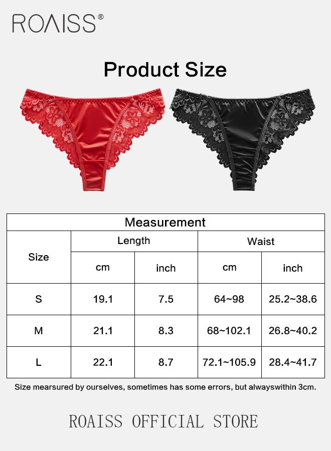 roaiss 2 Piece Floral Lace Briefs for Women Ladies Seamless Low Waist Pure Cotton Crotch Underwear Stitching Soft Panties for Girls Comfy and Breathable Underpants Multicolor  - Image 3