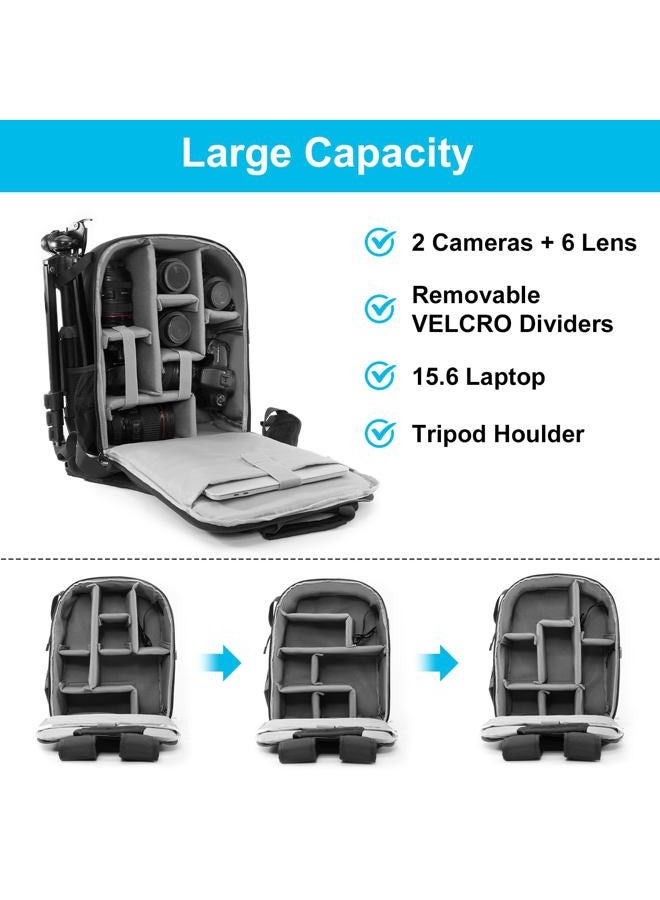Caden Camera Backpack Bag for DSLR/SLR Mirrorless Camera Waterproof with 15.6 inch Laptop Compartment, USB Charging Port, Tripod Holder, Rain Cover, Camera Case Compatible for Sony Canon Nikon Black L - Image 3
