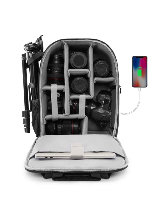 Caden Camera Backpack Bag for DSLR/SLR Mirrorless Camera Waterproof with 15.6 inch Laptop Compartment, USB Charging Port, Tripod Holder, Rain Cover, Camera Case Compatible for Sony Canon Nikon Black L - Image 1